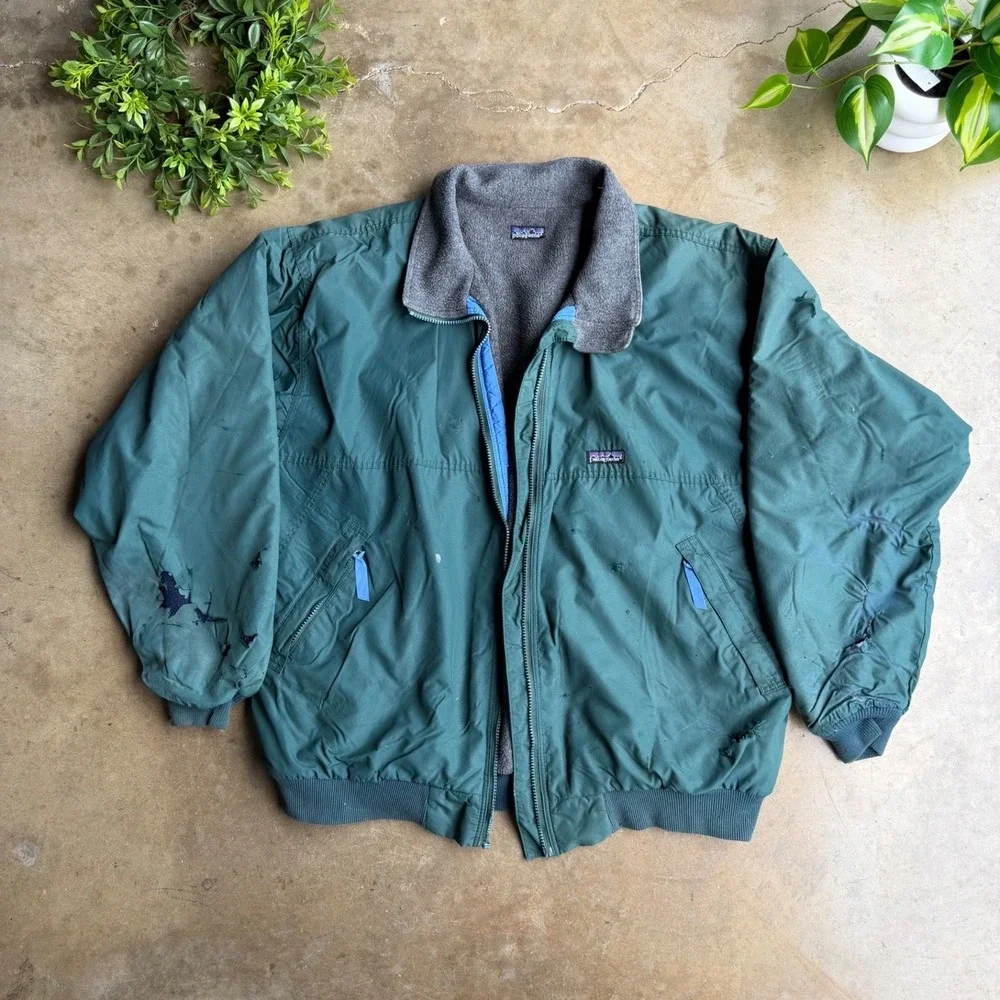 Vintage Patagonia Shelled Synchilla Jacket Teal Green Distressed Mens XL